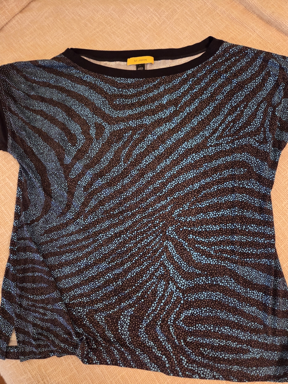 St. John Collection Black and Turquoise Zebra-Print Short Sleeve Top